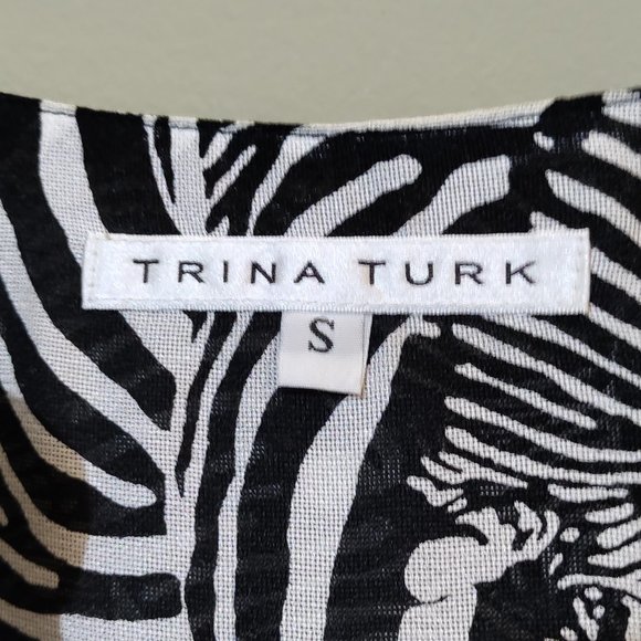 Trina Turk Black White Zebra Sheer Silk 3/4 Sleeve Tunic Top Size Small - Picture 5 of 6